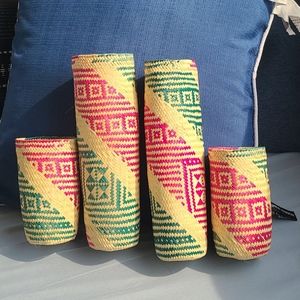 Set of vintage wicker bottle holders